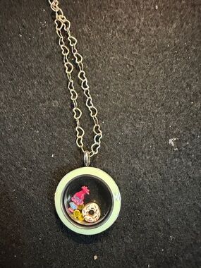 Origami Owl Silver Round Locket Necklace with Mini Charms - Pink & Gold Accents